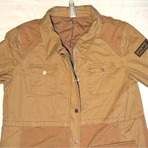 (XL-ish) MONORENO KHAKI Dual Fabric 4 Pocket Military Style Women’s Jacket